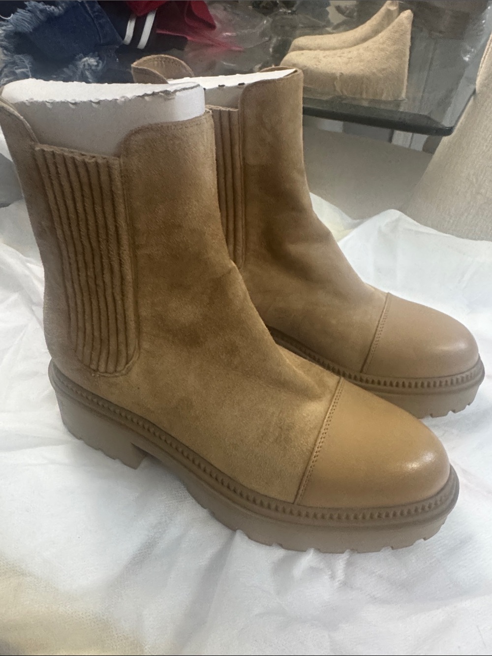 Marc Fisher Tan Suede & Leather Cap-Toe Chelsea Boots - Picture 2 of 9